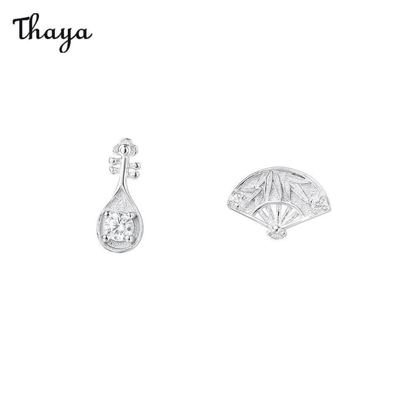 Thaya 925 Silver Folklore  Pipa Fan Earrings