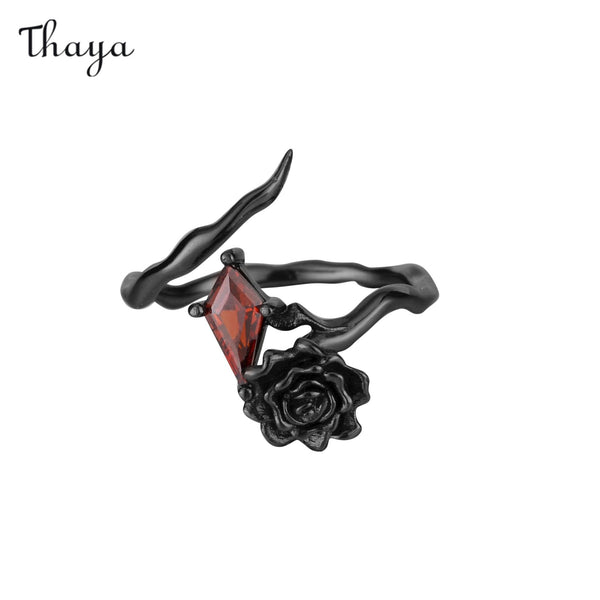 Thaya 925 Silver Black Rose Ring