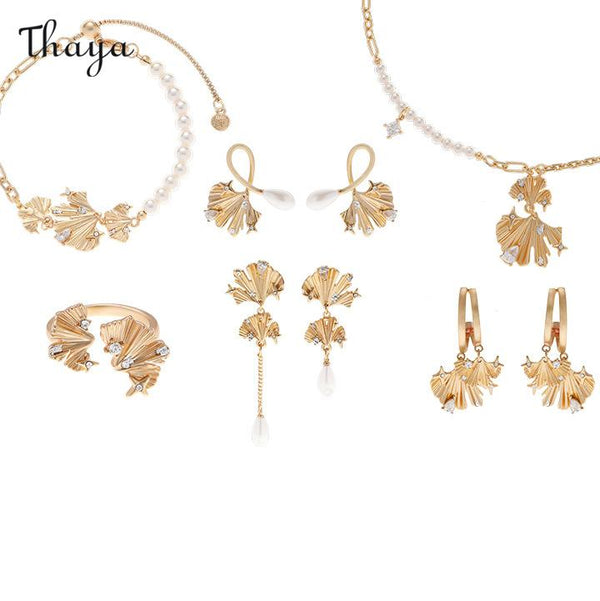 Thaya Exquisites Schmuckset mit Ginkgoblättern aus Gold