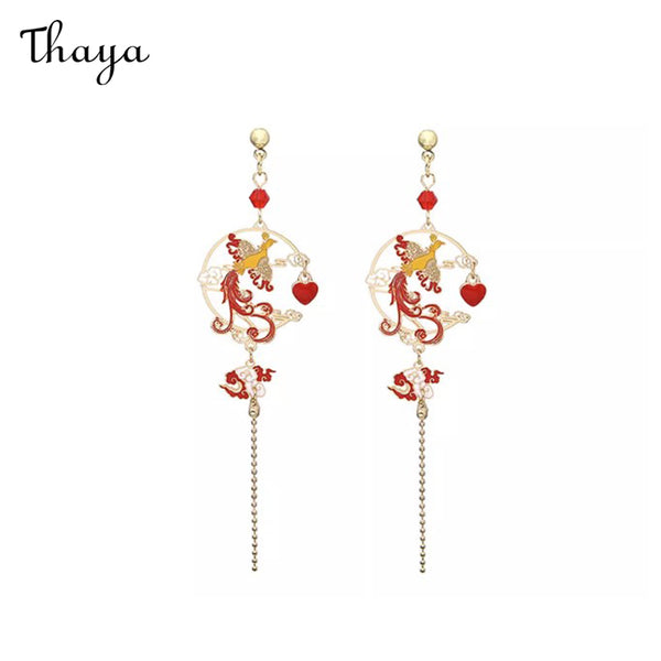 Thaya Auspicious Colorful Phoenix Tassel Earrings