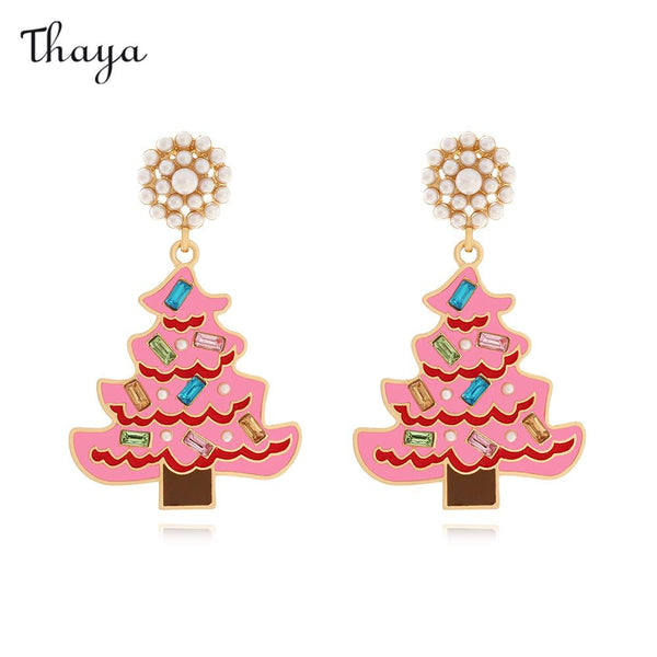 Boucles d'oreilles fantaisie en forme de sapin de Noël rose Thaya