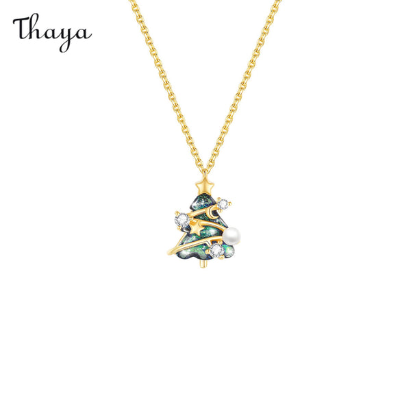 Thaya 925 Silver Star and Moon Christmas Tree Necklace