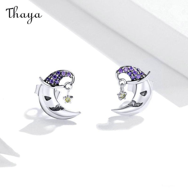 Thaya 925 Silver Halloween Moon with Nightcap Earrings