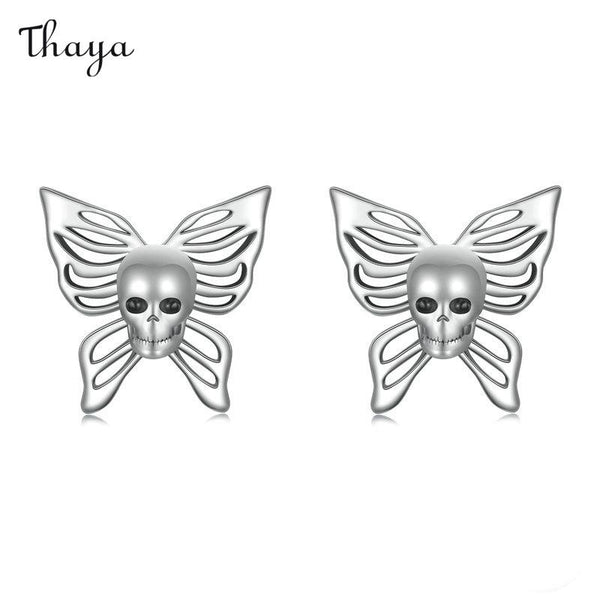 Thaya 925 Silver Skull Butterfly Stud Earring