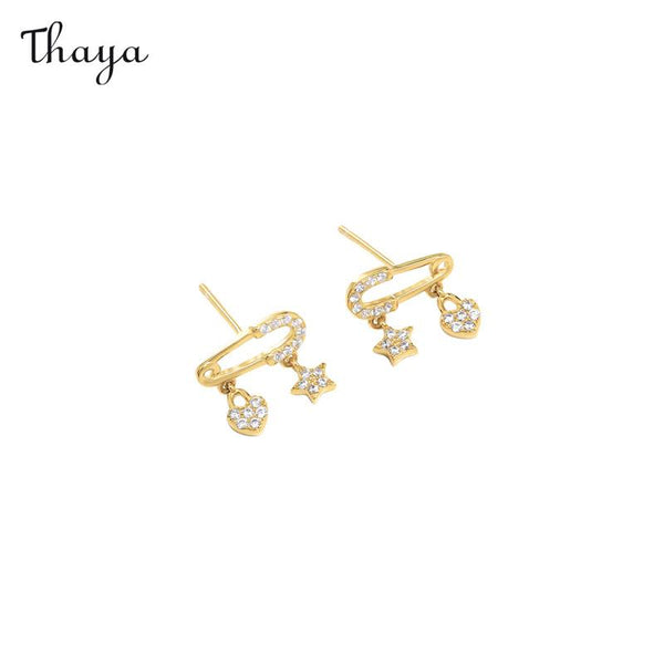 Thaya 925 Silver Star Heart Pin Earrings