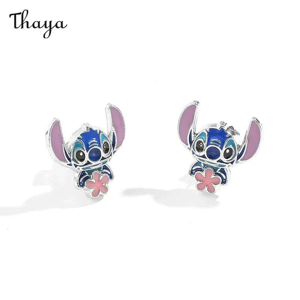 Thaya Cute Stitch Holding Flower Earrings