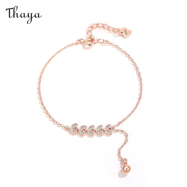 Thaya 925 Silver Golden Harvest Wheat Ear Bracelet & Necklace