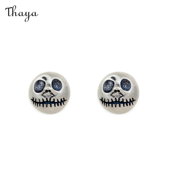 Thaya 925 Silver Dark  Jack Skull Earrings