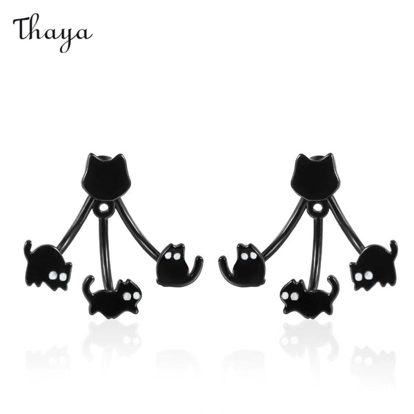 Thaya 925 Silber Halloween Schwarze Katzenohrringe