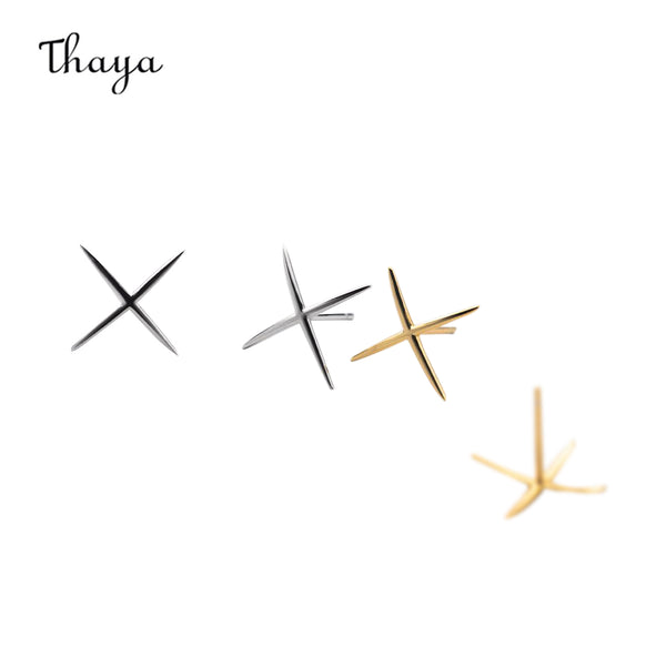 Thaya 925 Silver Glossy Line X-Shaped Cross Earrings