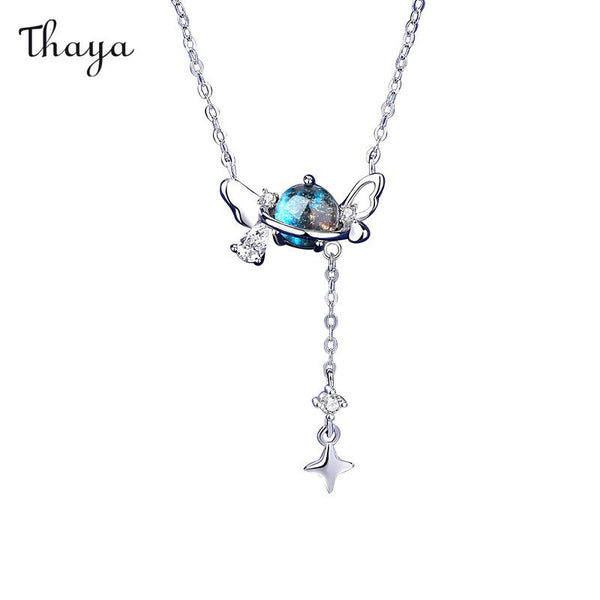 Thaya Silver Butterfly Necklace with Stars