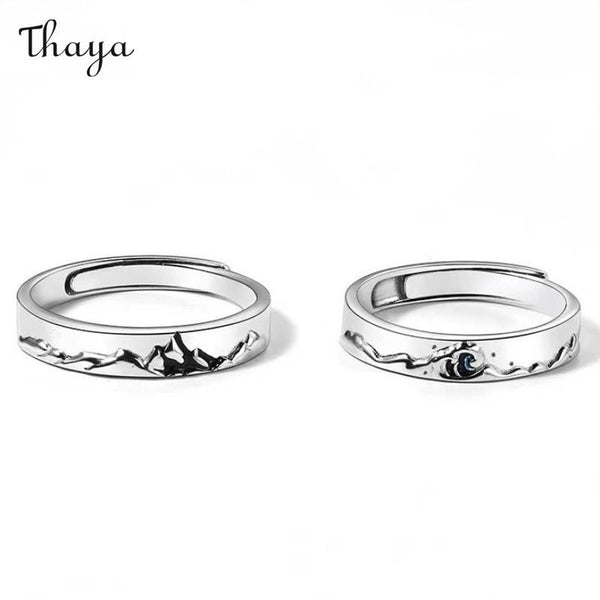 Thaya 925 Silver Mountains and Seas Couple Rings