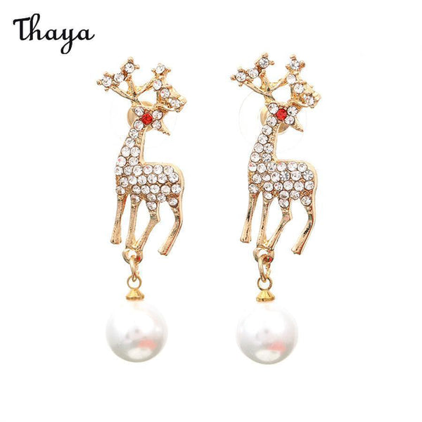 Thaya Christmas Deer Pearls Earrings