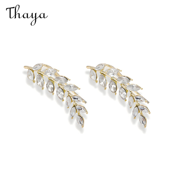 Thaya Zircon-Adorned Leaf Hoop Earrings