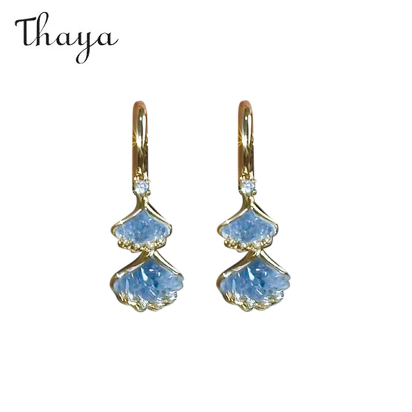 Thaya Cerulean Ginkgo Leaf Tassel Earrings