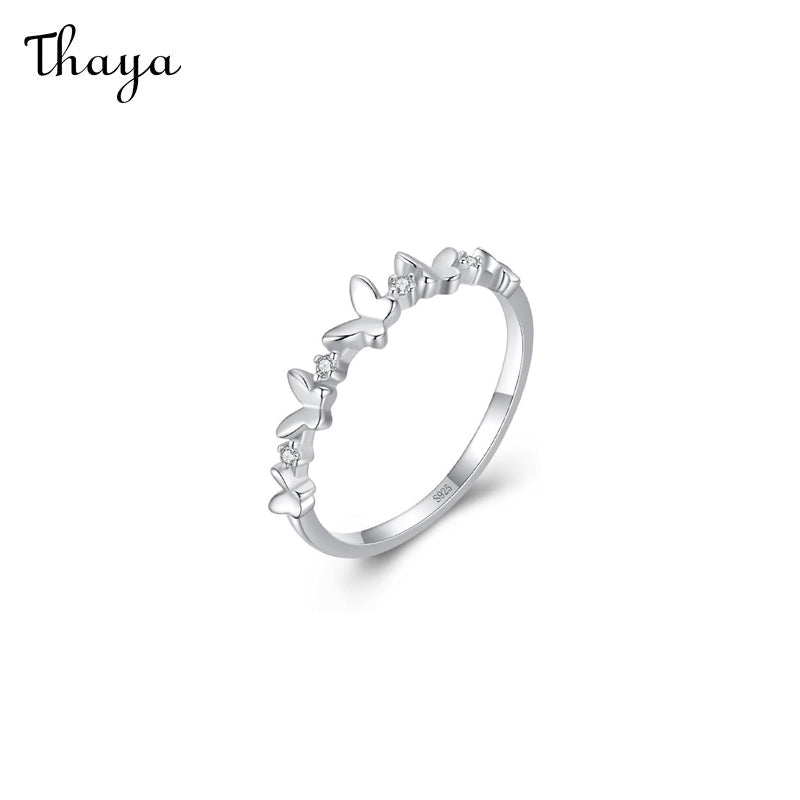 Thaya Butterfly Zircon Ring - 925 Silver with Oxidation and Pure