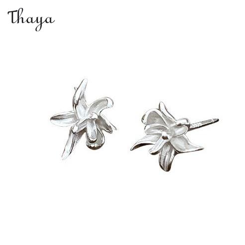 Thaya 925 Silver Iris Blossom Stud Earrings