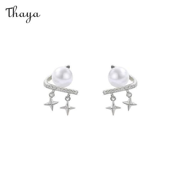 Thaya 925 Silver Tassel Touched Starry Earrings