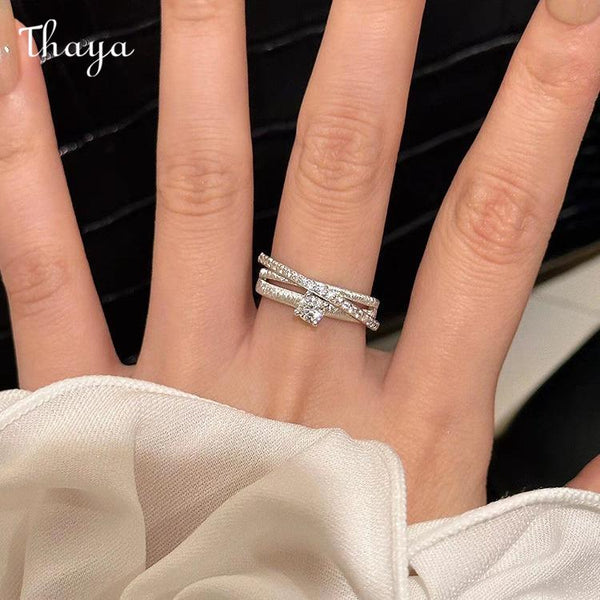 Bague en argent 925 avec diamants à trois couches Thaya