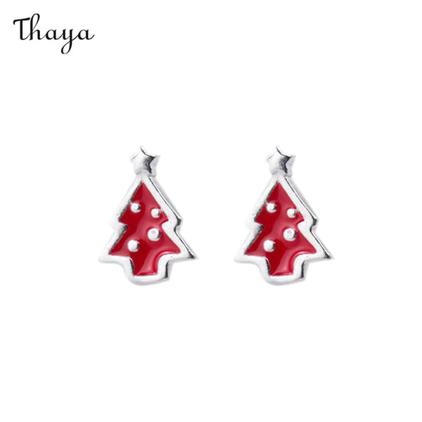 Boucles d'oreilles en argent 925 Thaya en forme de sapin de Noël rouge