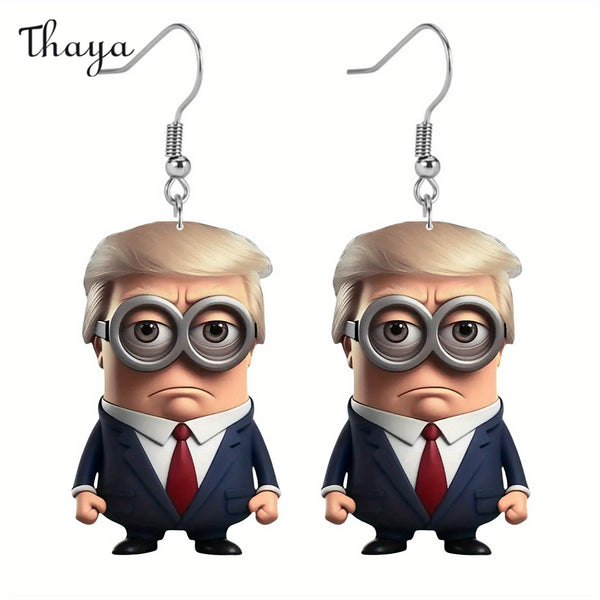 Boucles d'oreilles en acrylique élégantes de dessin animé Trump de Thaya