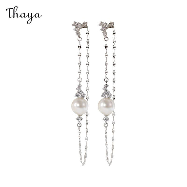 Thaya 925 Silver Pearl Long Tassel Earrings