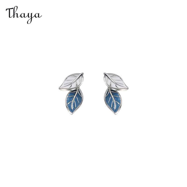 Thaya 925 Silver Delicate Blue Leaf Stud Earrings