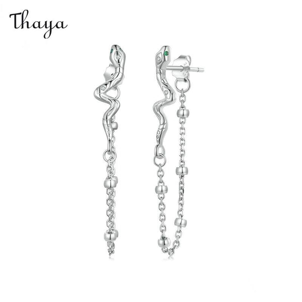 Thaya 925 Silver Serpent Tassel Earrings