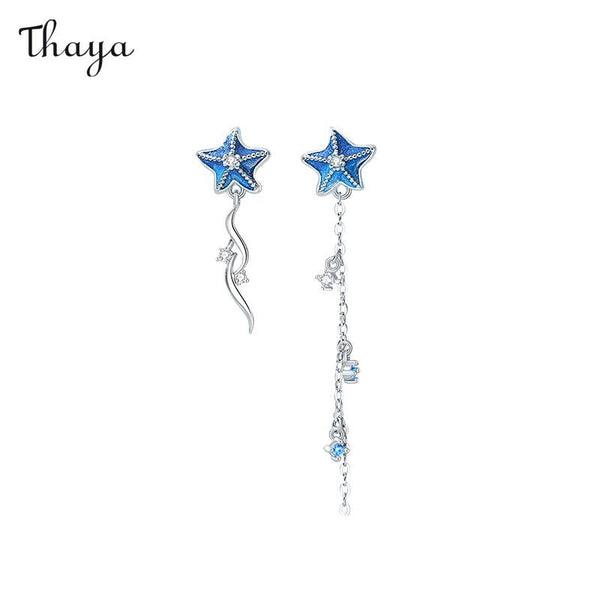 Boucles d'oreilles asymétriques en argent 925 Thaya en forme d'étoile de mer abyssale