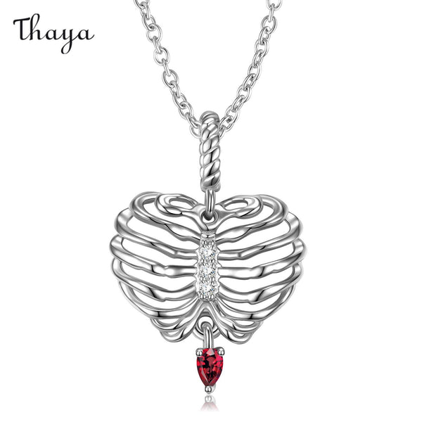 Thaya 925 Silver Heart Shaped Skeleton Necklace