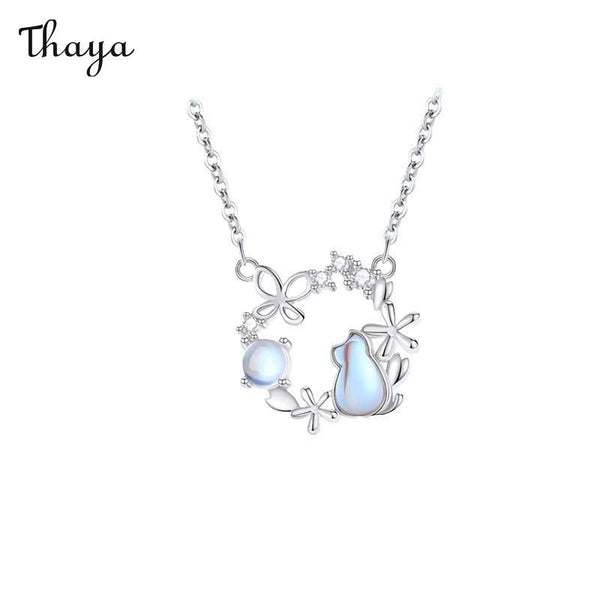 Thaya 925 Silver Cat Love Moon Necklace