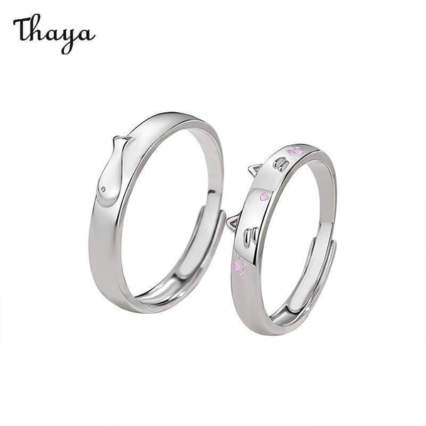 Thaya  925 Silver Cat and Fish Couple Rings