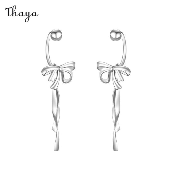 Thaya 999 Silver Exquisite Bow Tassel Earrings