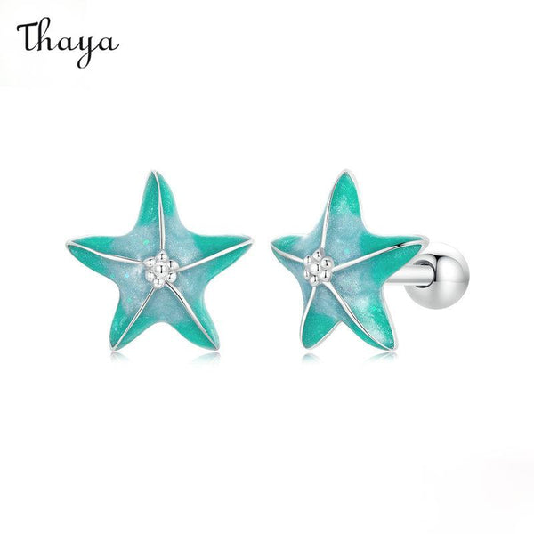 Thaya 925 Silver Teal Starfish Thread Stud Earrings