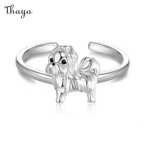 Bague en argent 925 avec joli chien Shih Tzu de Thaya