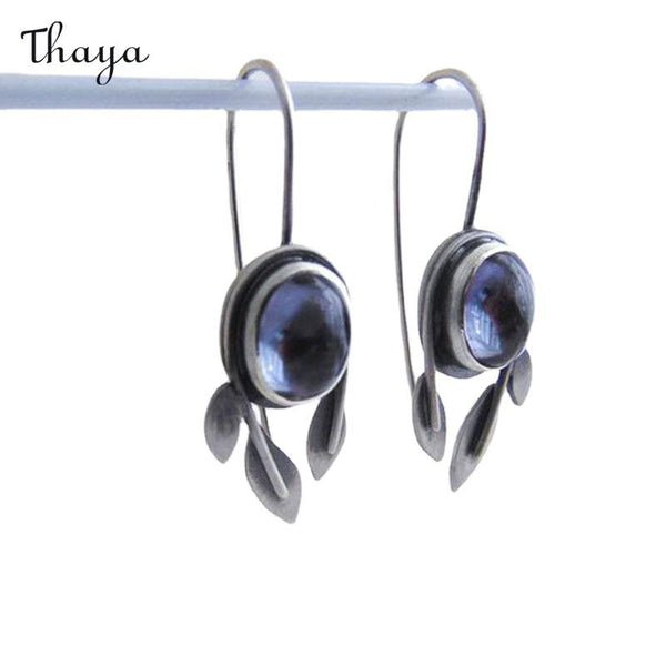 Thaya Vintage Blue Leaf Crystal Earrings