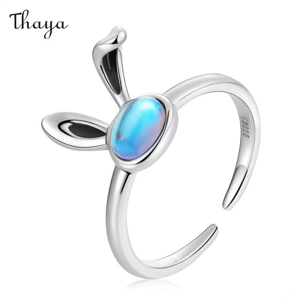 Thaya 925 Silver Shining Moonstone Rabbit Ring