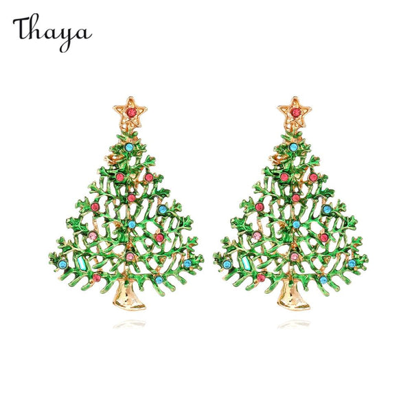 Boucles d'oreilles en forme de goutte d'huile de Thaya avec diamants pour sapin de Noël