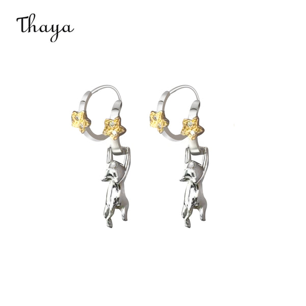 Thaya 925 Silver Starlit Kitty Love Earrings