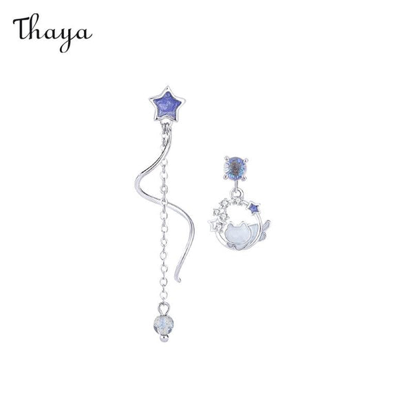 Thaya 925 Silver Astral Whisker Meow Earrings