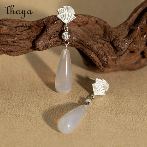 Thaya Snow Fan White Chalcedony Earrings