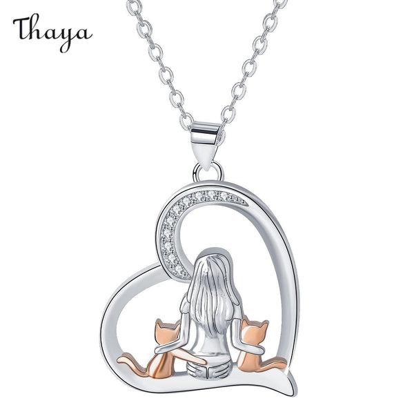 Thaya Stylish Copper Love Heart Girl and Cat Pet Necklace