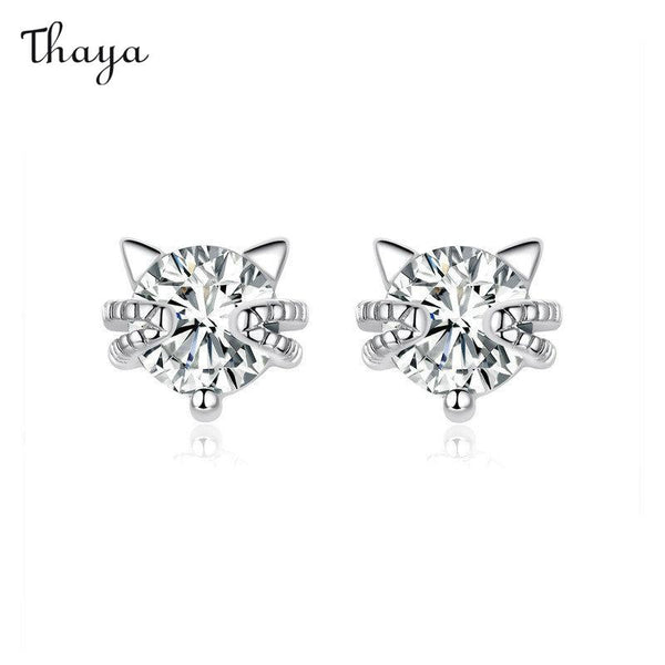 Thaya 925 Silver Simple Small Cat Earrings