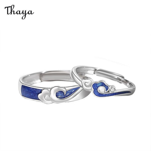 Thaya 925 Silver Flying Lucky  Clouds Couple Rings