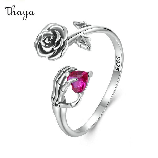 Thaya 925 Silber Dunkelrosa Totenkopf Ring