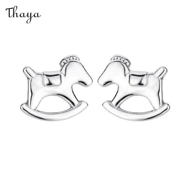 Boucles d'oreilles en argent 999 Thaya en forme de cheval en bois pour enfants