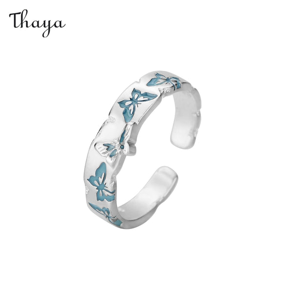 Thaya 925 Silver Stylish Enamel Drip Butterfly Ring