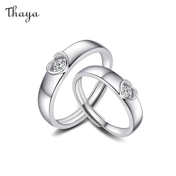 Thaya 925 Silver Cherished Hollow Heart Couple Rings