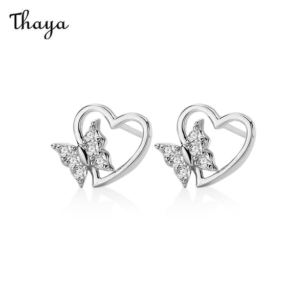 Boucles d'oreilles papillon coeur vintage en argent 999 Thaya