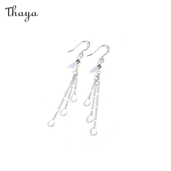 Thaya 925 Silver Long Tassel Rround Bead Water Drop  Earrings